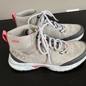 Ryka Light Gray & Coral Plush-Fit Suede High-Top Sneakers